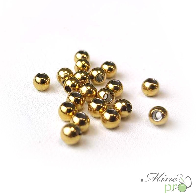 Boules en acier inoxydable 4mm plaqué or - lot de 10