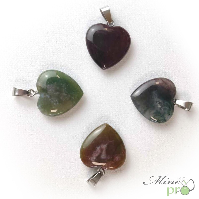 Agate mousse - pendentif en forme de coeur 2cm