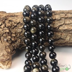 Obsidienne dorée A en perles rondes 10mm - fil complet