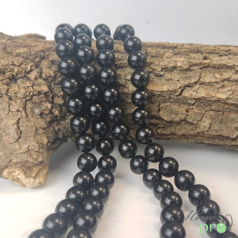 Obsidienne noire A en perles rondes 10mm - fil complet