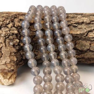 Agate grise A en perles rondes 8mm - fil complet
