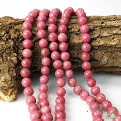 Rhodonite rose en perles rondes 8mm - fil complet