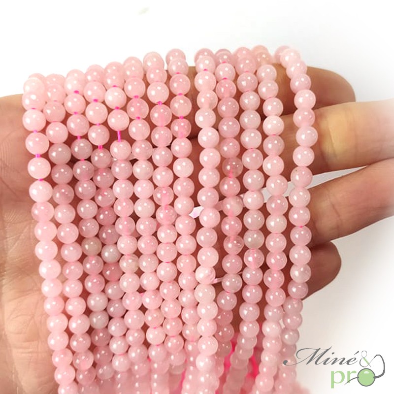 Quartz rose en perles rondes 4mm - fil complet